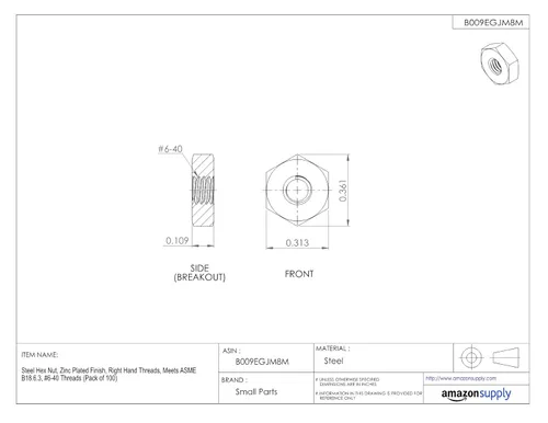 Miniatura 2 de Tuerca cerrada de acero, acabado galvanizado, roscas derechas, para ASME B18.6.3 pulgadas., Zinc, 100