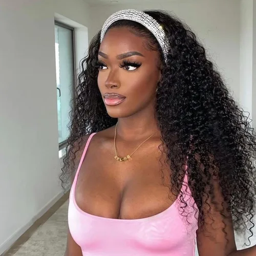 Miniatura 24 de Aiterina Peluca con Diadema de Cabello Humano Ombre con Mechas Rizado Peluca de Cabello Humano Pelugas con Diadema para Mujeres Negras Sin Encaje