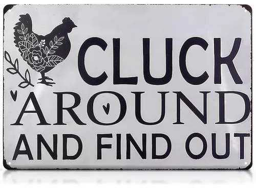 Miniatura 16 de Letrero de gallinero humorístico – 12 x 8 pulgadas, decoración rústica de gallo de hojalata para granero o cocina, letrero de metal de granja