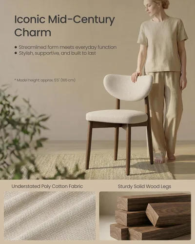 Miniatura 5 de VASAGLE Juego de 2 sillas de comedor de madera, sillas de cocina tapizadas con patas de madera maciza, respaldo curvado ergonómico, mango integrado