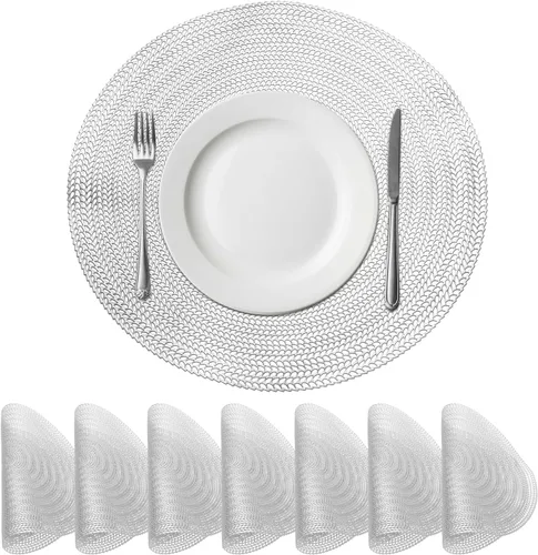 Miniatura 10 de uxcell Juego de 6 manteles individuales redondos dorados para mesas de comedor, manteles individuales metálicos de polivinilo prensado, manteles