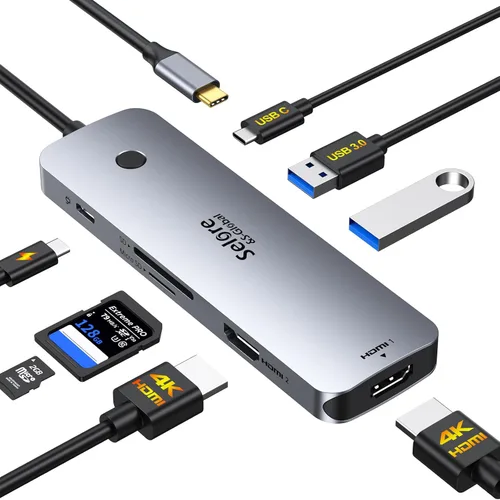 Miniatura 11 de Estación de acoplamiento USB C Monitor HDMI dual, adaptador USB C a HDMI dual con 2 puertos HDMI, carga PD, SD/TF, puertos USB A y C 3.0, estación