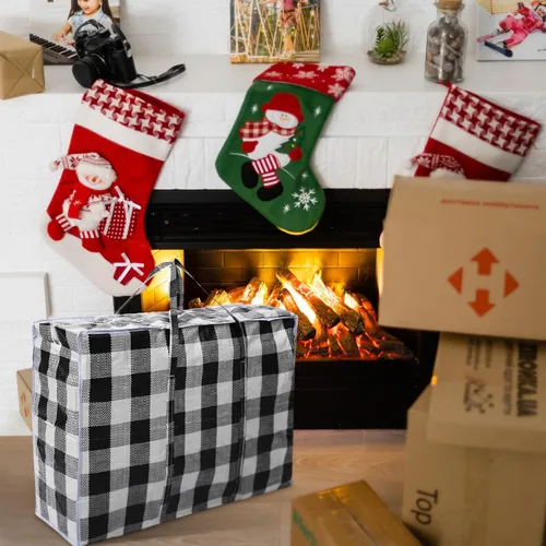 Miniatura 3 de 12 bolsas de almacenamiento extra grandes de 27 x 20 pulgadas, caja de almacenamiento a cuadros de gran tamaño, contenedores resistentes para Negro