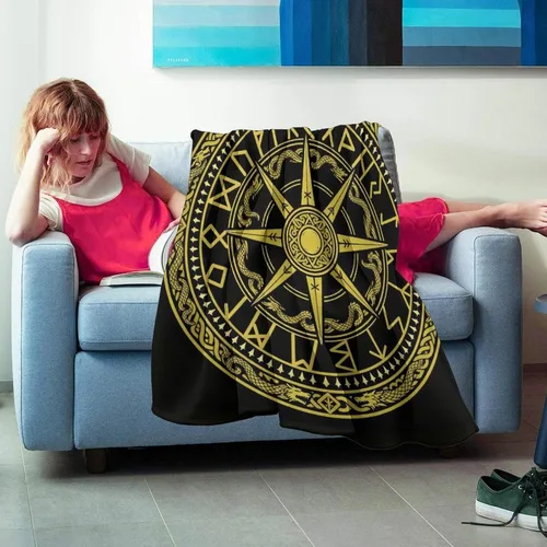 Miniatura 4 de Manta de forro polar suave para hombres y mujeres, manta para sofá y hogar, compatible con diseño celta vikingo negro, brújula rúnica mágica