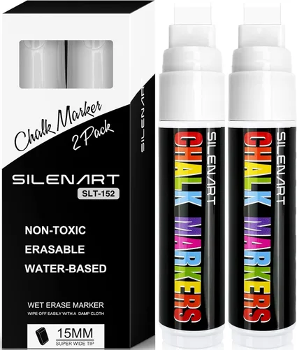 Miniatura 9 de SILENART Marcadores de tiza negra para ventana, punta gigante, rotulador de coche de 0.591 in, 2 unidades Pluma de pintura lavable grande