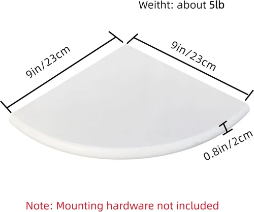 Miniatura 3 de 2 estantes esquineros de mármol blanco para baño, 9 x 9 x 0.8 pulgadas, estantes esquineros de mármol para baño, montaje en pared, ambos lados