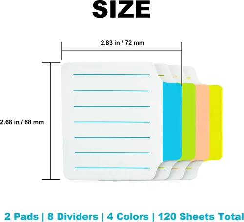 Miniatura 2 de AAAA 4A 2 blocs divisores de notas adhesivas pestañas de 2 2/3 x 2 7/8 pulgadas, blanco, notas adhesivas forradas con líneas para cuadernos, libros
