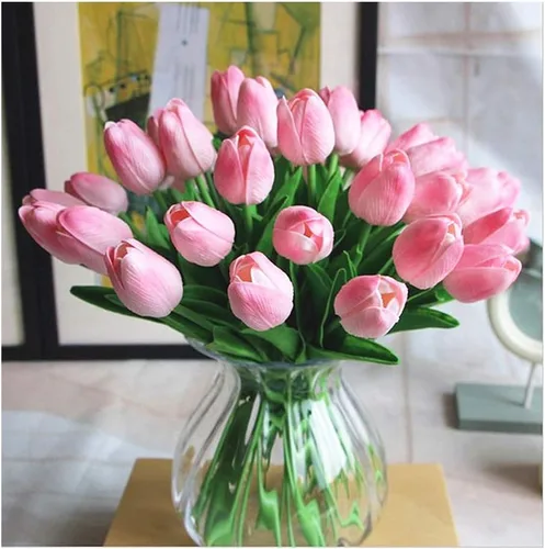 Miniatura 12 de Tulipanes falsos de PU de tacto real, flores artificiales, 10 piezas, arreglo floral, ramo para decoración de hogar, oficina, boda (blanco)
