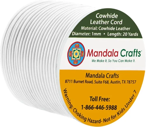 Miniatura 75 de Mandala Crafts Cordón Redondo de Cuero de Piel de Vaca Genuino Beige para Fabricación de Joyas Kumihimo Carrete de Cuerda de Cuero - Cordón