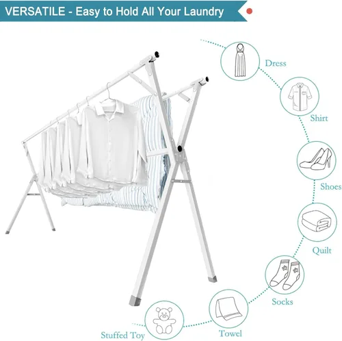 Miniatura 2 de JAUREE Estante de secado de ropa de 95 pulgadas, estante de secado plegable para interiores y exteriores, estante de secado de lavandería de acero