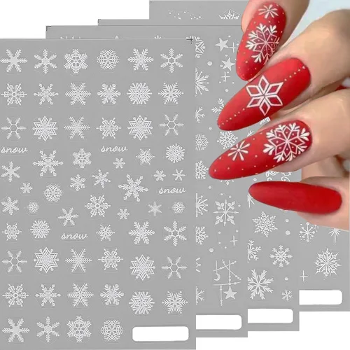 Miniatura 10 de Calcomanías de uñas de copo de nieve 10 hojas, calcomanías de copo de nieve de Navidad, calcomanías de uñas 3D autoadhesivas, diseño de uñas de tema