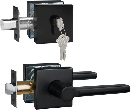 Miniatura 69 de Manija de Puerta de Paso (Sin Cerradura), Mango Cuadrado Interior de Servicio Pesado para Pasillo y Closet, Negro Mate, Reversible para Diestros