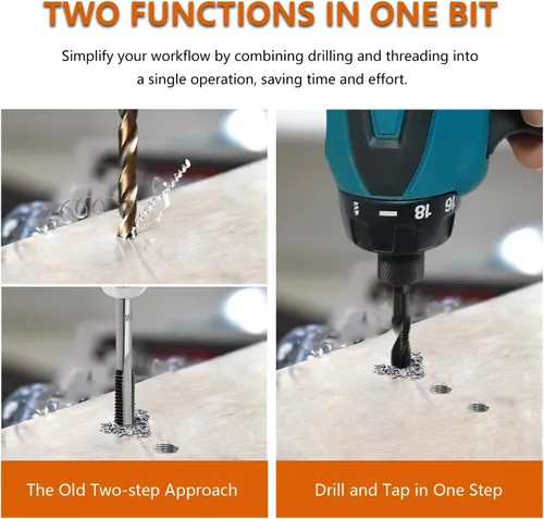 Miniatura 2 de Grifo combinado y broca - Recubierto TIAIN, acero cobalto M35, punta dividida de 118°, rosca M3 x 0.020 in, vástago hexagonal de 1/4 pulgadas