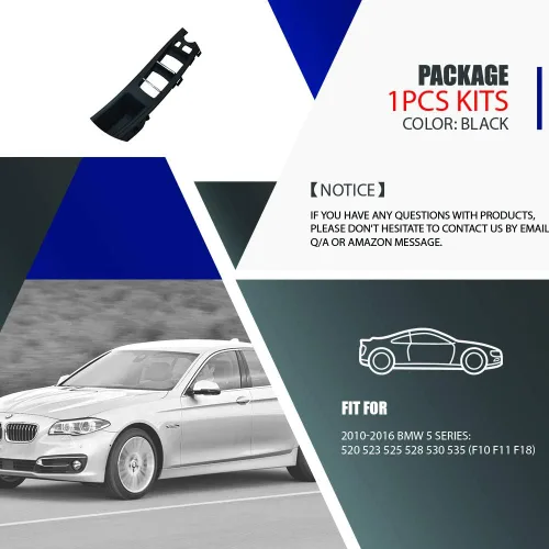 Miniatura 5 de FEXON Manija de puerta del lado del conductor para BMW Serie 5, panel de reposabrazos con interruptor de ventana, cubierta de panel de tirador