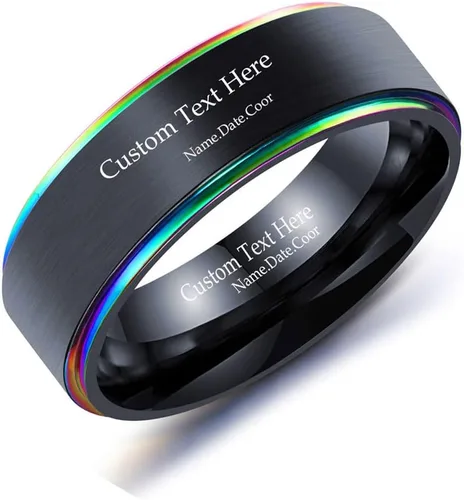 Miniatura 2 de Anillos a juego personalizados para parejas, anillos de promesa de acero inoxidable para parejas, juego con 2 anillos grabados dentro y fuera