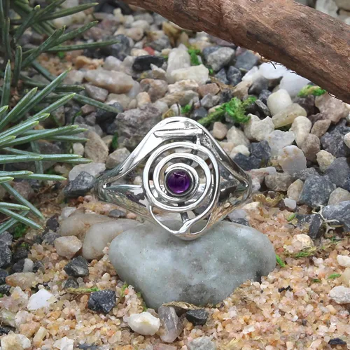 Miniatura 3 de Moonlight Mysteries Anillo de reiki de plata de ley con símbolo de poder de Cho Ku Rei con piedra preciosa de amatista (talla 4-15)