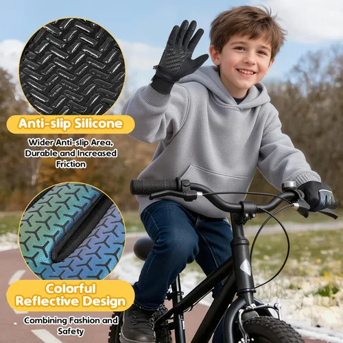 Miniatura 2 de Guantes cálidos de invierno para niños y niñas, para pantalla táctil, antideslizantes, para clima frío, guantes de ciclismo para deportes al aire