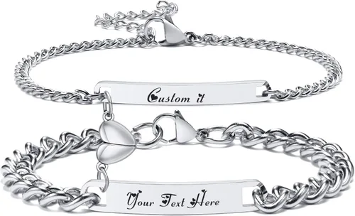 MPRAINBOW - Pulseras personalizadas trenzadas para parejas: pulseras con nombre personalizado y palabras de promesa grabadas, pulseras de atracción