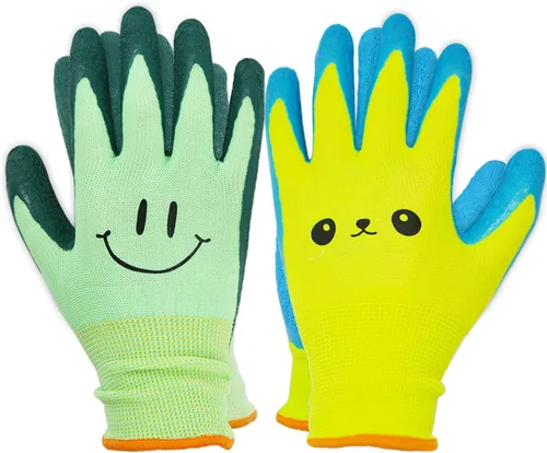 2 pares de guantes de jardinería para niños pequeños, guantes de jardín de tamaño infantil para trabajo en el patio, antideslizantes, flexibles,