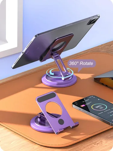 Miniatura 3 de Aluminum Dual Folding Cell Phone Stand, 360° Rotation Fully Adjustable Foldable Tablet Stand, Compatible with iPhone 13, 14 Pro Max, SE, XR, Samsung