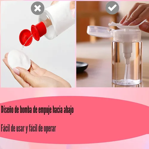 Miniatura 4 de Paquete de 3 dispensadores de bomba de empuje hacia abajo, botellas vacías de tapa de presión, recipientes para quitaesmalte de uñas, removedor