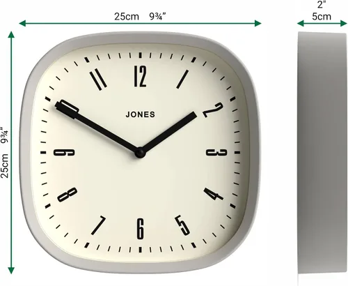 Miniatura 4 de JONES CLOCKS® Reloj de pared Marvel Reloj cuadrado redondo retro moderno 10 pulgadas Gris Aspecto de diseñador genial para cocina, sala