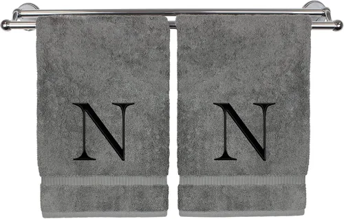 Miniatura 70 de Toalla de mano monogramada, regalo personalizado, juego de 2 - Toalla bordada con letra de bloque dorada - Extra absorbente 100% algodón turco
