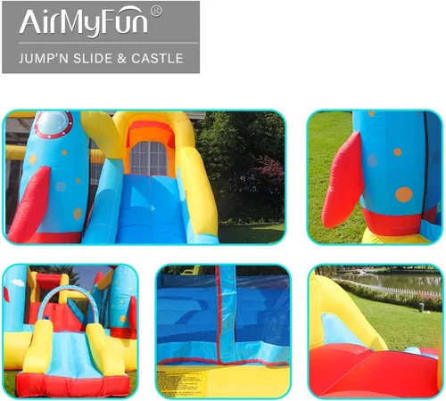 Miniatura 7 de AirMyFun Casa inflable para saltar, castillo hinchable con soplador de aire, casa de juegos con piscina de bolas, tobogán inflable para niños