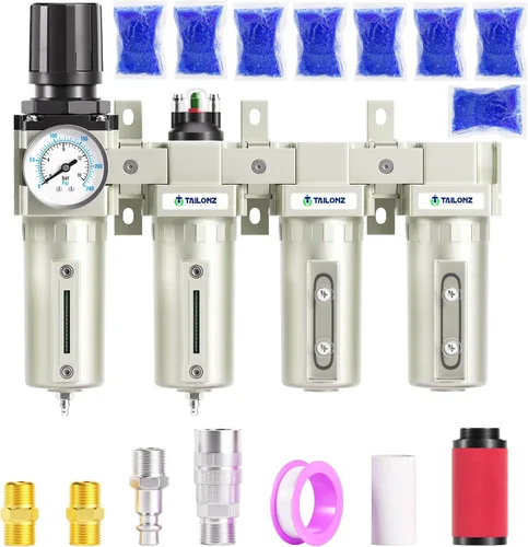 Miniatura 11 de TAILONZ PNEUMATIC 0-240PSI Sistema de secado de aire industrial de tres etapas grado NPT de 1/2 pulgada, filtro de partículas, filtro coalescente