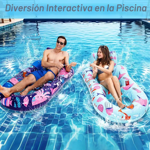 Miniatura 6 de PuppyuWill Paquete de 2 flotadores de piscina para adultos, flotador inflable para piscina, resistente con soporte para tazas, respaldo