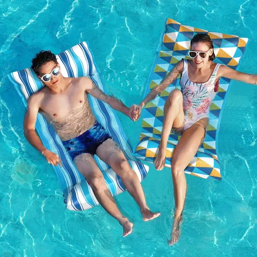 Miniatura 7 de Jasonwell Hamaca de agua flotadores para piscina, paquete de 2 flotadores inflables de tela 4 en 1 (silla de montar, tumbonas flotantes), tumbonas