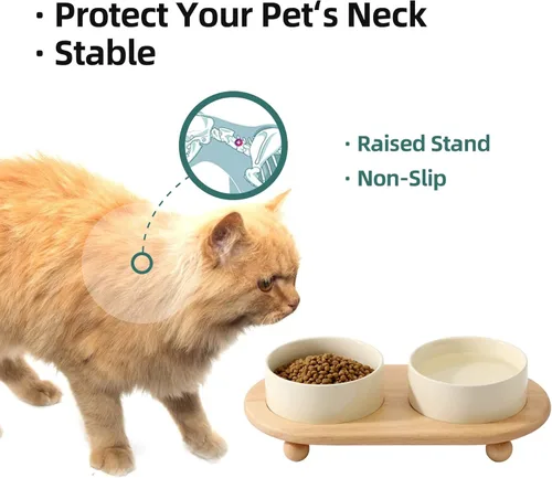 Miniatura 5 de Havniva - Cuenco de cerámica elevado para comida y agua de gatos, cuenco para gatitos, plato elevado para gatos, alimentador para mascotas