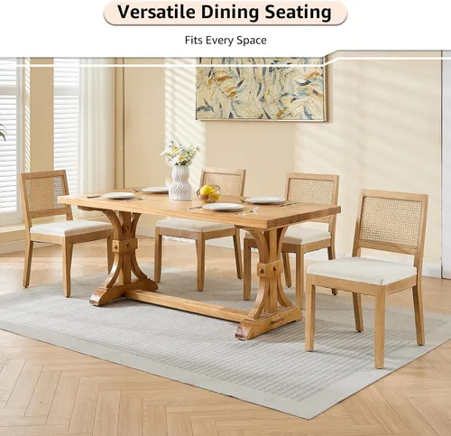 Miniatura 7 de ODUSE-DAILY French Country - Juego de 2 sillas de comedor de ratán beige, sillas de comedor de madera con respaldo de caña y asiento tapizado