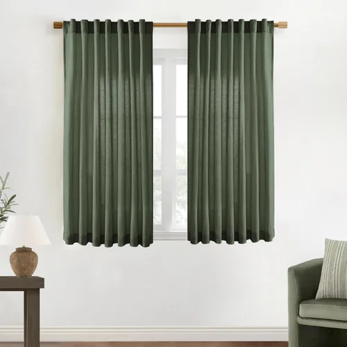 Miniatura 84 de XTMYI - Cortinas transparentes de 54 pulgadas de largo, juego de 2 paneles para baño, cortinas cortas de lino y algodón con semi privacidad