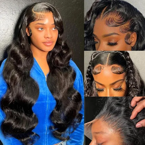 Miniatura 2 de Ablyea 76 cm 13x6 Pelucas de cabello humano con onda corporal y encaje frontal prearrancadas HD, pelucas de encaje frontal transparentes y frontales