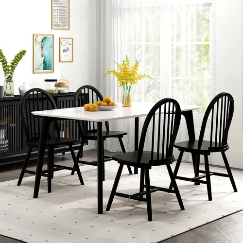 Miniatura 2 de WATERJOY Juego de 4 sillas de comedor de madera negra de 18 pulgadas, sillas de asiento Winsome de madera de caucho con respaldo alto para cocina