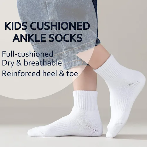 Miniatura 40 de EPEIUS Calcetines acolchados de algodón grueso para niños y niñas, calcetines atléticos deportivos para correr, paquete de 6 unidades, 4-14 años
