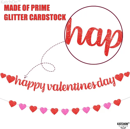 Miniatura 3 de KatchOn, Cartel de feliz San Valentín con purpurina, 10 pies, sin bricolaje, guirnalda de corazón rojo y rosa para decoraciones del día de San