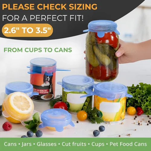 Miniatura 3 de Orblue Tapas de silicona elásticas, paquete de 6 unidades, pequeñas para almacenamiento de alimentos frescos, sella los sabores, mantiene