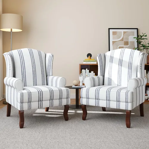 Miniatura 11 de Silla decorativa de respaldo alto, sillón tapizado en tela con patas de madera maciza, sillón retro, cómodo sofá individual, asiento de lectura