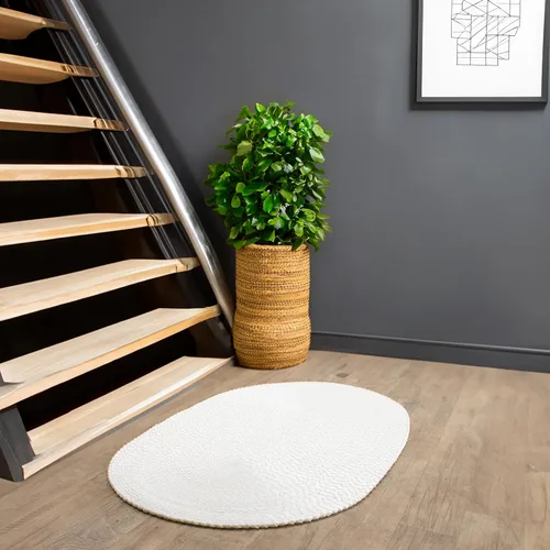 Miniatura 10 de Super Area Rugs Alfombra trenzada beige para cocina de campo, alfombra trenzada duradera para entrada/vestíbulo, ovalada, 3 x 5 pies