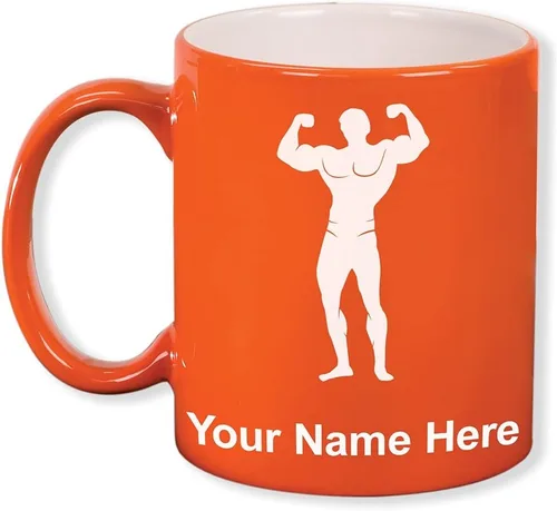 Miniatura 7 de LaserGram Taza de café redonda de cerámica de 11 oz, culturista, grabado personalizado incluido (negro)