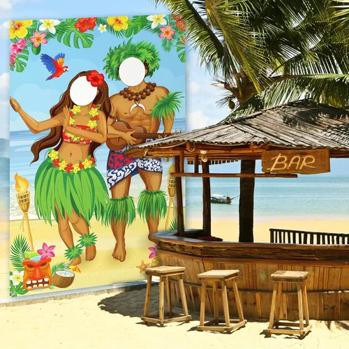 Miniatura 5 de Frienda Luau - Cartel de fotos para puerta de pareja, decoración de fiesta hawaiana de Tiki Luau, accesorios de fotos de Aloha Tiki para reunirse
