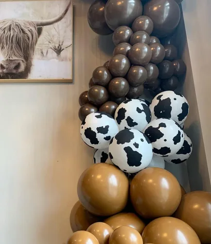 Miniatura 5 de Kit de arco de globos de vaquero – 150 piezas de cacao de albaricoque marrón desnudo con globos de impresión de vaca para decoración de fiesta
