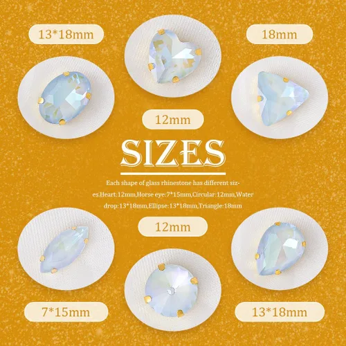 Miniatura 4 de TANOSII 60 diamantes de imitación para coser con formas mixtas, gemas de cristal con parte trasera plana mental con garra dorada para joyas, Azul