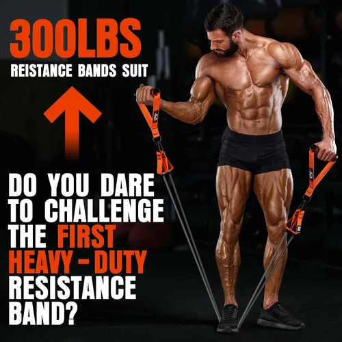Miniatura 5 de Bandas de resistencia pesada para entrenamiento, bandas de ejercicio de 300 libras con asas, bandas de entrenamiento para hombres, juego de bandas