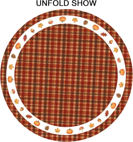 Miniatura 8 de Fall Tablecloth Round 60 Inch Autumn Thanksgiving Table Cloths Circle Pumpkin Buffalo Plaids Table Cloth Rustic Farmhouse Tablecloth for Holiday