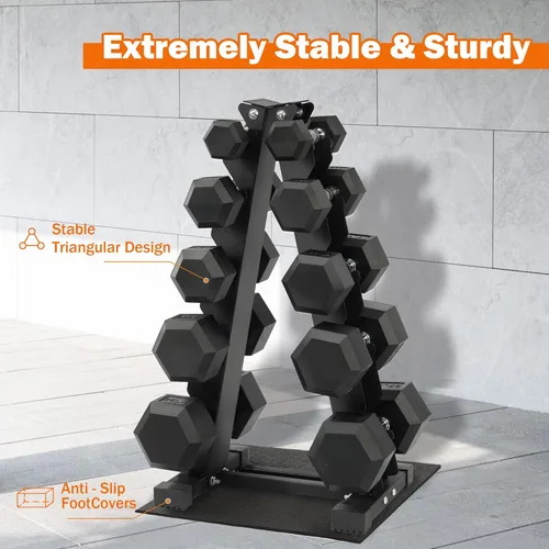Miniatura 5 de Fitvids Juego de mancuernas con estante - Mancuerna + estante A: juego de 150 libras - Negro