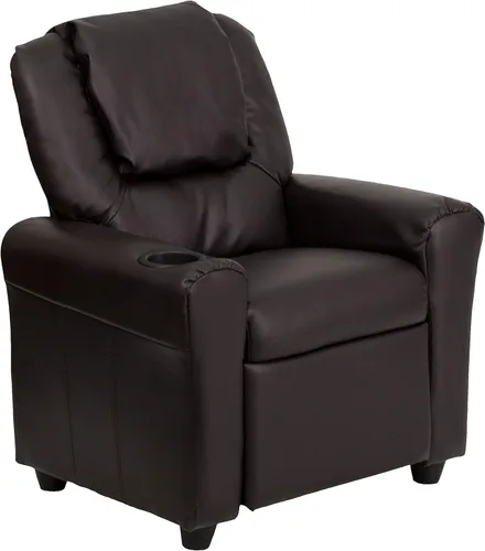 Miniatura 4 de BizChair Sillón reclinable infantil LeatherSoft marrón con portavasos y reposacabezas Piel suave de color café.