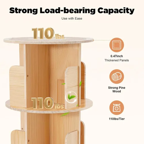 Miniatura 7 de Estantería giratoria, estantería esquinera independiente de 360 grados para espacios pequeños, estante de almacenamiento de madera maciza, 2-Tier